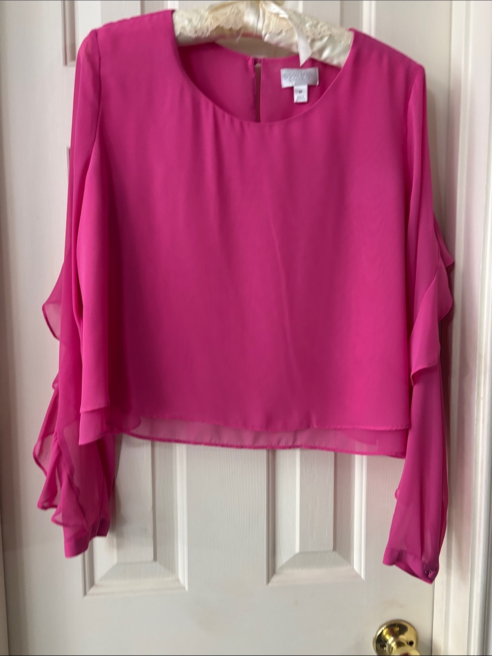 Bisou Bisou Hot Pink Layered Chiffon Blouse